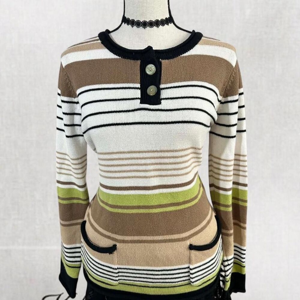 Light Academia Multicolor Striped Long Sleeve Button Up Top with Pockets
